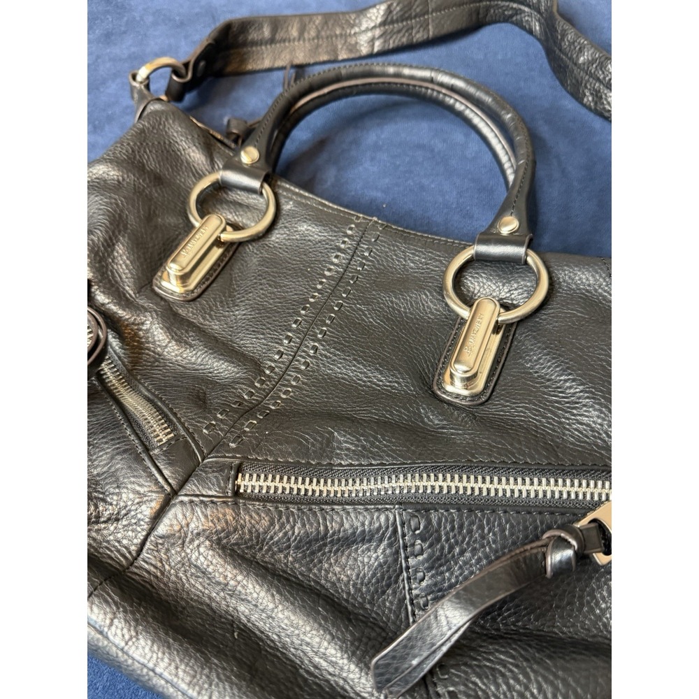 Vtg B Makowsky Black Pebbled Leather Heavy Duty Metal Biker Shoulder Bag Black